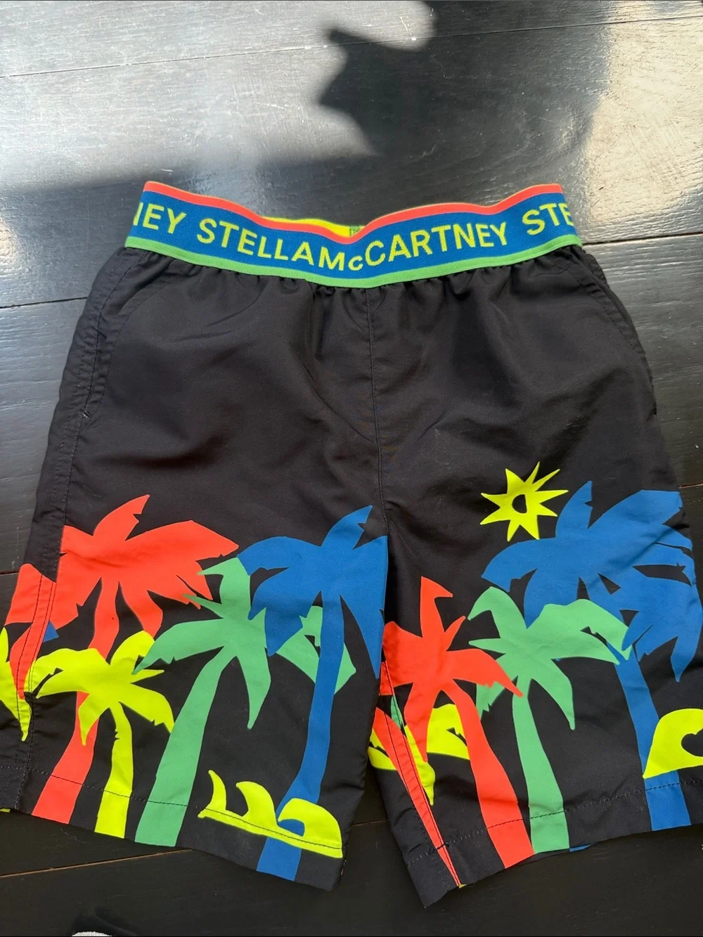 Stella McCartney Black Swim Shorts with Neon Palm Motif